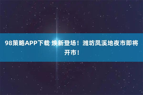 98策略APP下载 焕新登场！潍坊凤溪地夜市即将开市！